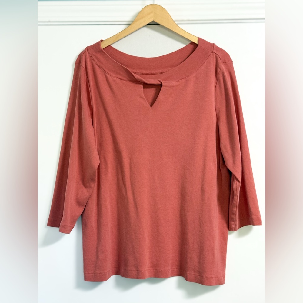 Chico’s 3 Coral Pink Knit Top XL 3/4 Sleeve Cotton